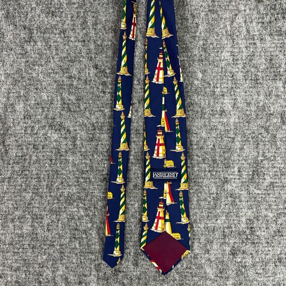 Lands End Tie Mens Long Blue Lighthouse Boating Dock Club Preppy Resort USA Made - Picture 5 of 9
